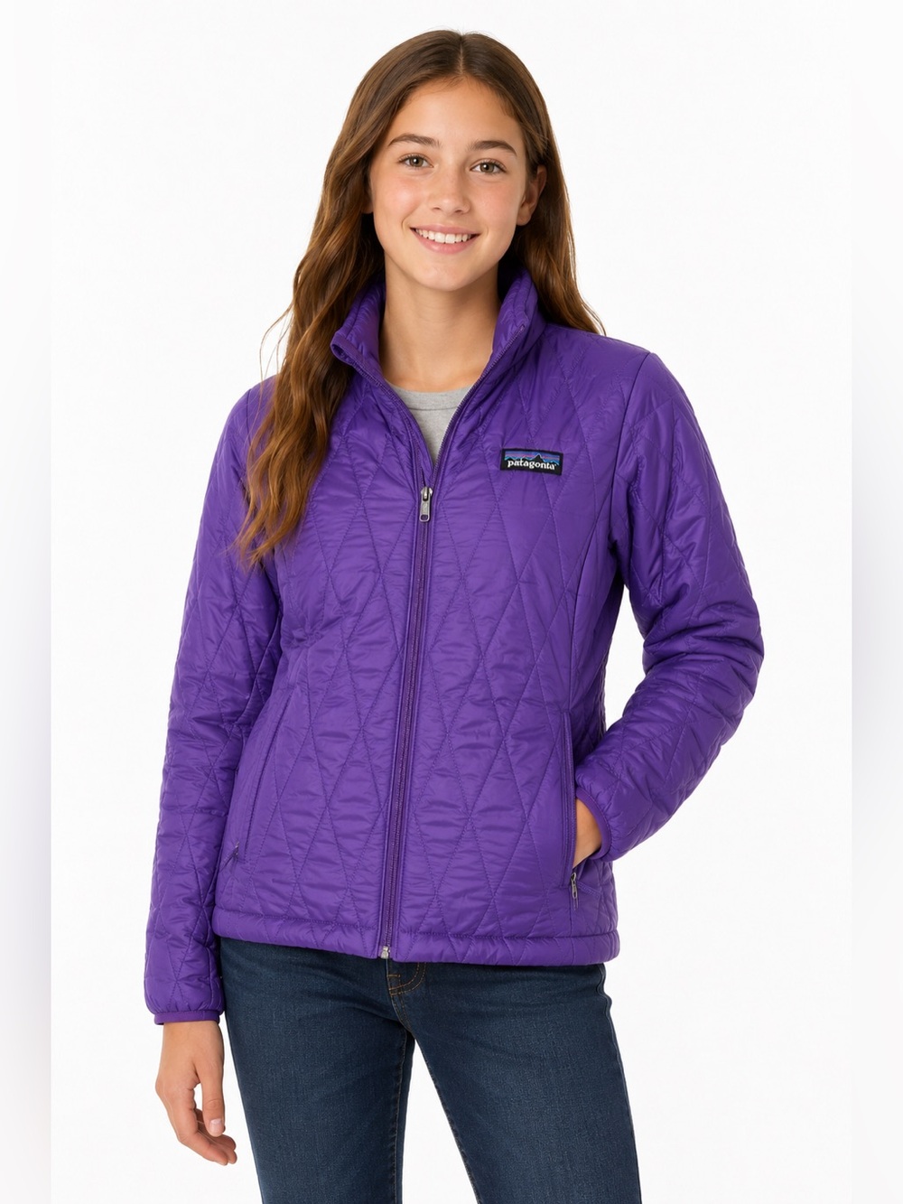 Patagonia Girls XL 14 Nano Puff Jacket Purple PrimaLoft Insulated Full Zip